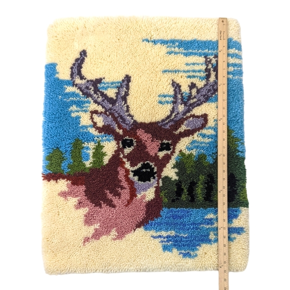 Vintage Latch Hook Buck Deer Wall Art Hanging Boho Rustic - Picture 6 of 9